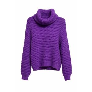 Q2 Women Purple Chunky Knit Turtleneck Sweater Oversized Cozy Statement Pullover